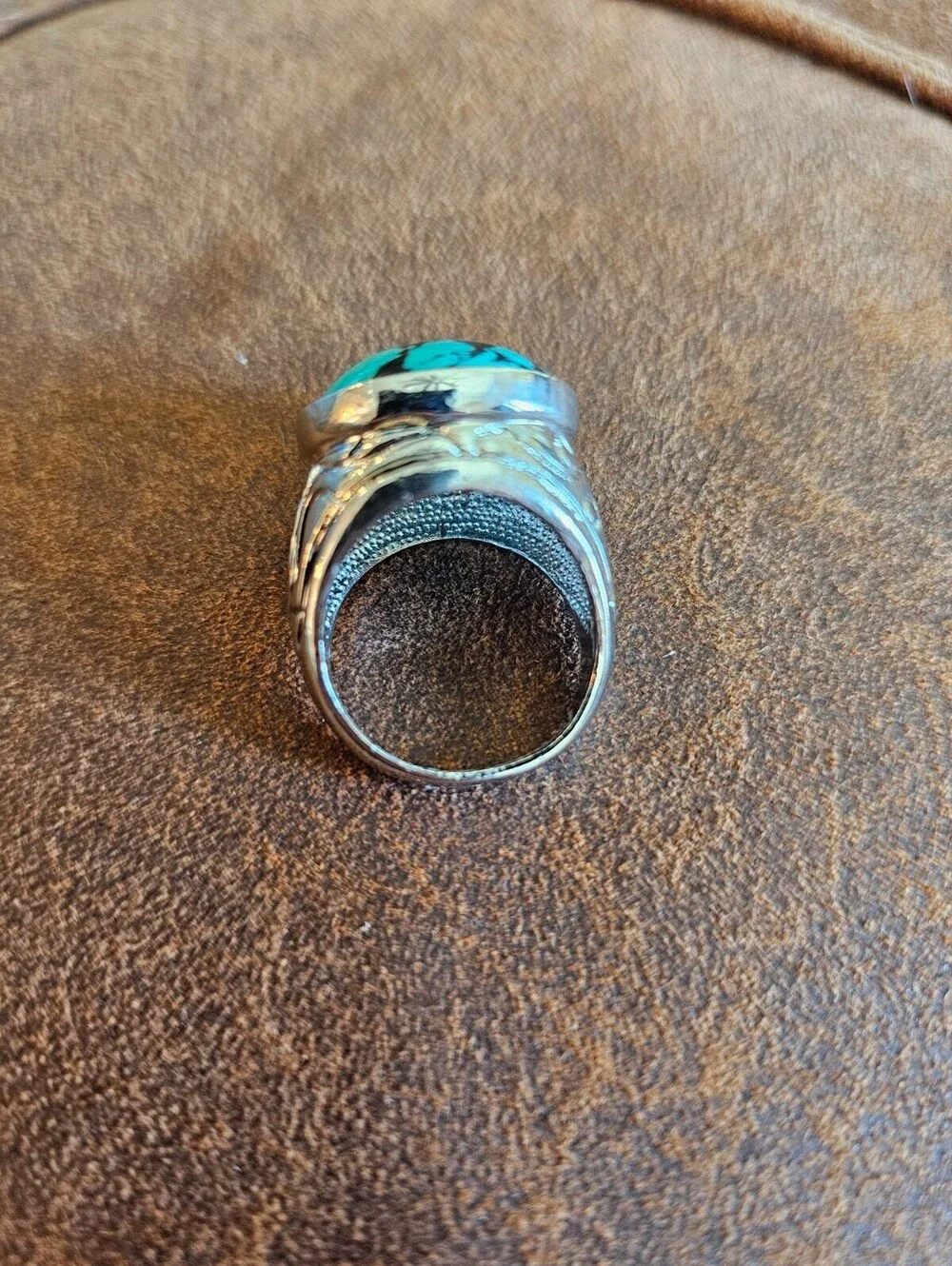 Vintage Mid Century Mens Sz 10.25 Turquiose Style Statement Piece Ring 1960s